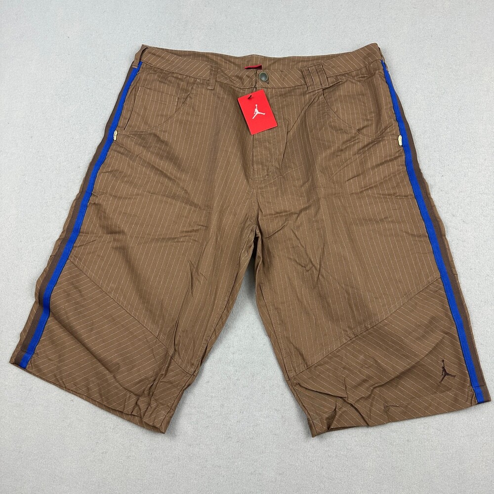 Vintage Jordan Shorts Men 38 Tall Brown Flight Pinstripe Baggy Y2K Deadstock